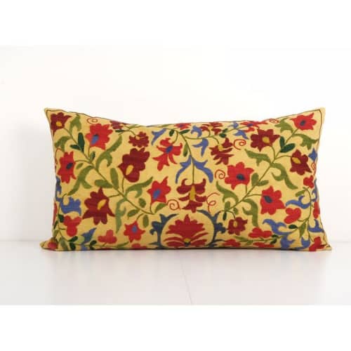 King Bed Vintage Cotton Suzani Pillow Cover, Exquisite Yello | Cushion in Pillows by Vintage Pillows Store