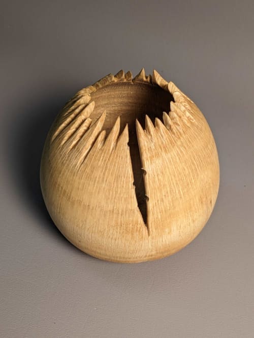 Spiky Oak Hollow Form | Ornament in Decorative Objects by Wood Alchemist Studio. Item made of oak wood