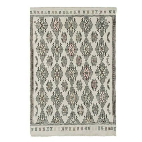Handwoven Floral Pattern Needlepoint Kids Kilim Rug, Wall | Area Rug in Rugs by Vintage Pillows Store. Item composed of wool & fiber