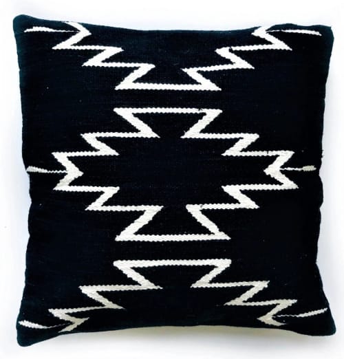 Black Cleo Handwoven Decorative Throw Pillow Cover | Cushion in Pillows by Mumo Toronto. Item made of cotton