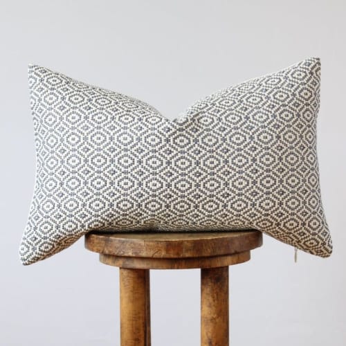 White & Blue Woven Diamonds Lumbar 14x22 | Pillow in Pillows by Vantage Design