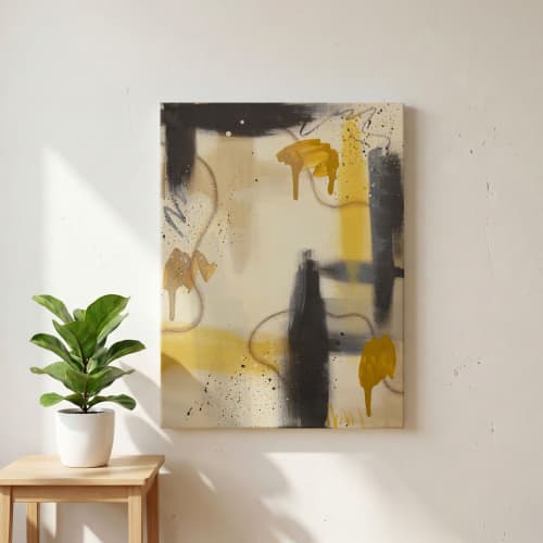 Ochre Drift | Ochre Abstract Original Painting | Oil And Acrylic Painting in Paintings by Abby May
