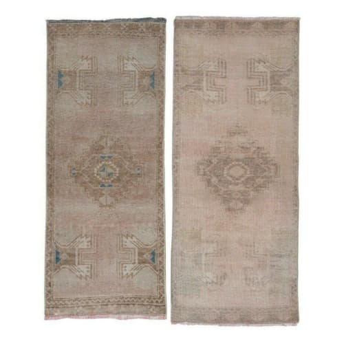 Set of Two Yastik Rug Distressed Low Pile Petite Rug Faded | Runner Rug in Rugs by Vintage Pillows Store. Item composed of cotton & fiber