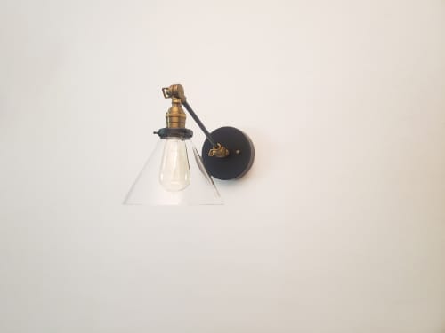 Adjustable Wall Sconce Industrial Light - Gold and Black | Sconces by Retro Steam Works. Item composed of brass and glass in industrial style