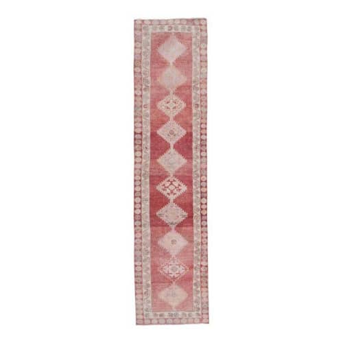 Vintage Muted Red Turkish Herki Runner Rug - Tribal Handmade | Rugs by Vintage Pillows Store. Item composed of cotton & fiber