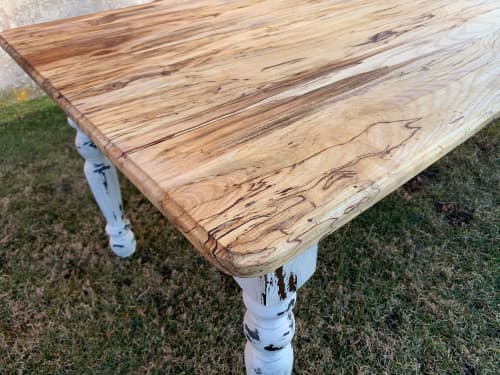 Spalted Maple Farmhouse Dining Table with White-Distressing | Tables by Hazel Oak Farms | Ercole Home in New York. Item made of wood