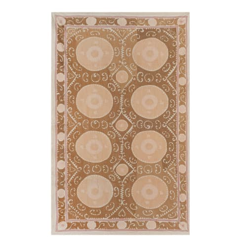 Suzani Bedspread - Neutral Pastel Uzbek Textile - Tribal Emb | Tablecloth in Linens & Bedding by Vintage Pillows Store