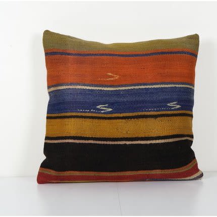 Handmade Organic Striped Sqaure Pillow Cover, Ethnic Chair D | Cushion in Pillows by Vintage Pillows Store