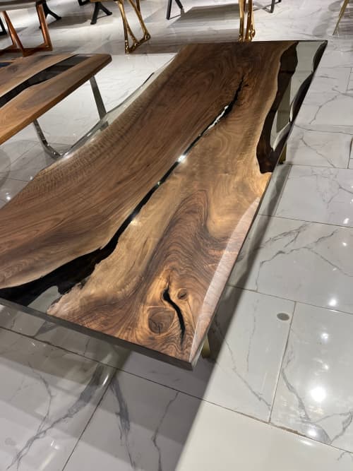 Clear Walnut Epoxy Table, Custom Epoxy Resin Dining Table by Tinella