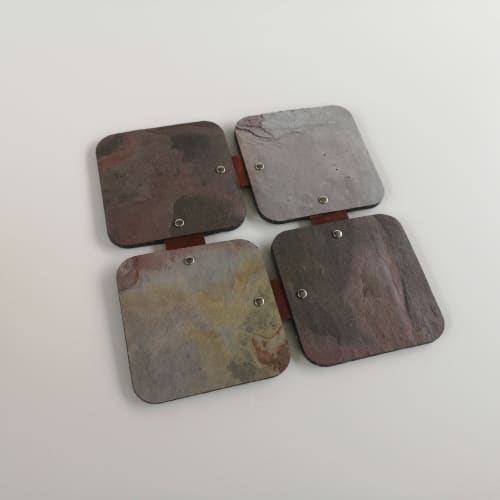 Real slate rock, felt and leather table serving trivet | Placemat in Tableware by DecoMundo Home. Item made of fabric with stone works with minimalism & country & farmhouse style