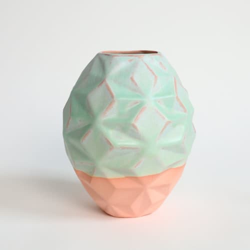 Oblique in Strawberry Pistachio | Vase in Vases & Vessels by by Alejandra Design. Item made of ceramic