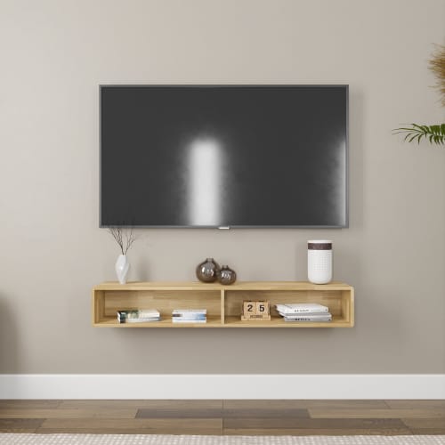 Walnut Solid Wood Floating Tv-Stand, Modern Floating Media C | Ledge in Storage by Picwoodwork. Item made of oak wood