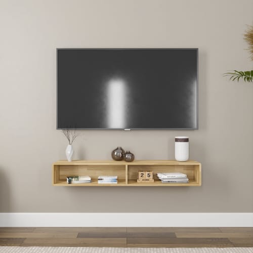 Oak Solid Wood Floating Tv-Stand, Modern Floating Media Cons | Ledge in Storage by Picwoodwork. Item made of oak wood