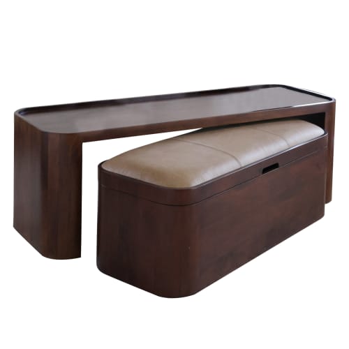 Adonis Solid wood Coffee Table with leather storage bench | Tables by Mango Furniture Co. Inc.