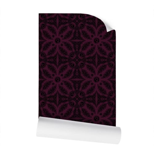 Sargassum Seaweed II - Black Dark Magenta Pattern | Wallpaper in Wall Treatments by Sean Martorana. Item composed of paper