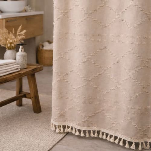 Valencia Tufted Beige Shower Curtain | Curtains & Drapes by Busa Designs