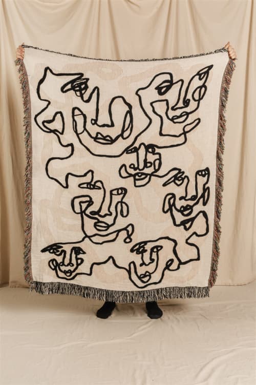 The LA CARA BEIGE Jacquard Woven Throw Blanket, Modern Decor | Linens & Bedding by Parker Heath | PAR  KER made. Item made of cotton with fiber works with boho & mid century modern style
