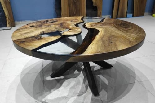 Custom 40" Diameter, Round Walnut Wood, Clear Epoxy Dining | Dining Table in Tables by LuxuryEpoxyFurniture. Item made of wood & synthetic