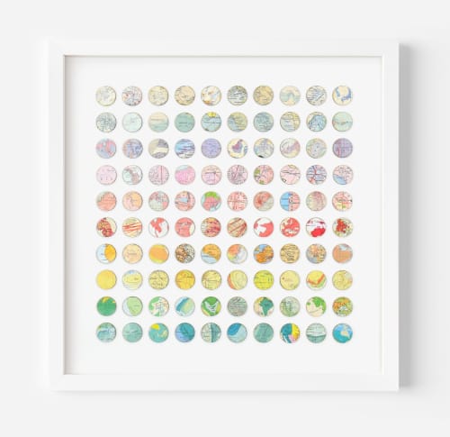 One Hundred World Map Dots Rainbow Collage, Green to White | Paintings by Amelia Coward