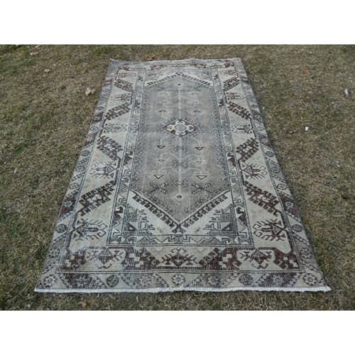Vintage Handwoven Low Pile Faded Pale Medium Turkish Ushak | Area Rug in Rugs by Vintage Pillows Store. Item composed of wool and fiber