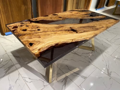 Olive Epoxy Dining Table - Handmade Wooden Table | Tables by Tinella Collection. Item made of walnut works with contemporary & country & farmhouse style