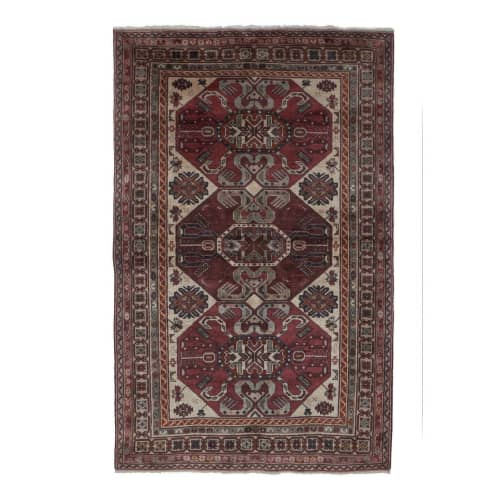 Early 20th Century Antique Caucasian Wool Rug 4'4'' X 6'9'' | Area Rug in Rugs by Vintage Pillows Store. Item made of cotton with fiber