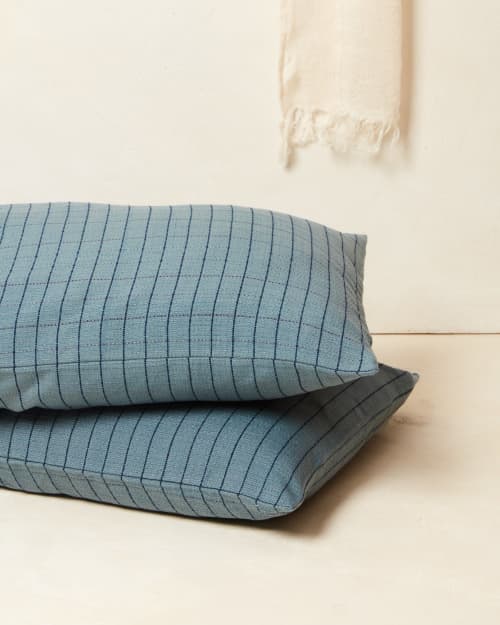 Grid Pillowcases - Blue | Pillows by MINNA