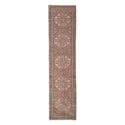 1970s Hand Knotted Vintage Turkish Anatolian Oushak Runner | Area Rug in Rugs by Vintage Pillows Store. Item composed of cotton