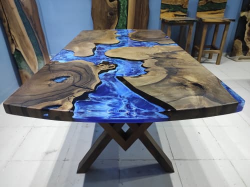 Custom Order Living Edge Ocean Sea Epoxy Resin Table | Dining Table in Tables by LuxuryEpoxyFurniture. Item made of wood & synthetic
