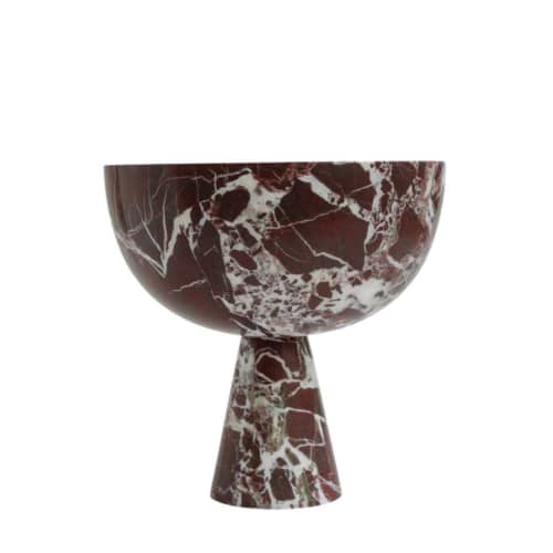Rosso Levanto  Pedestal Marble Bowl | Decorative Bowl in Decorative Objects by AYMARBLEDESIGN LLC