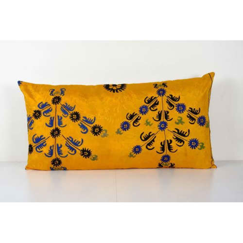 Suzani Long Lumbar Pillow Case Fashioned from a Mid-20th Cen | Cushion in Pillows by Vintage Pillows Store