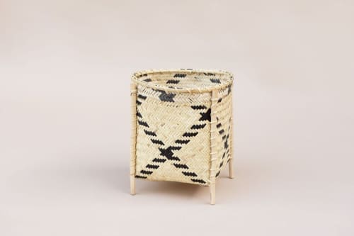 Woven Basket with Stand |Stripe Noir | Storage Basket in Storage by NEEPA HUT. Item made of fiber
