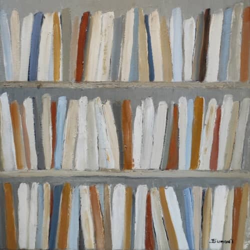 Les Livres De Poche / Poche Books | Oil And Acrylic Painting in Paintings by Sophie DUMONT. Item composed of canvas compatible with contemporary and japandi style