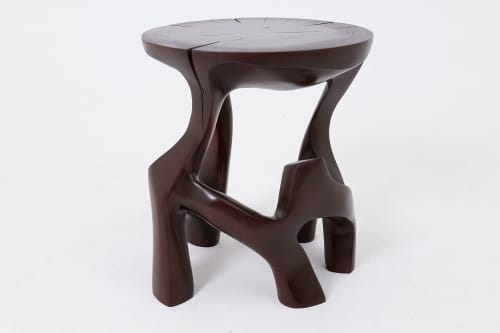 Solid Wood Sculptural Side Table, Contemporary Design, Red Wood | Tables by Logniture
