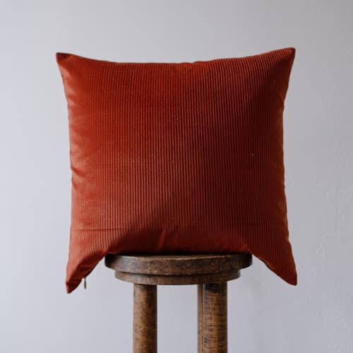 Red Orange Ribbed Velvet Pillow 20x20 | Pillows by Vantage Design