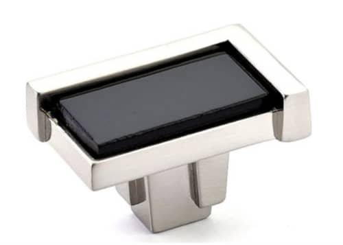 Astratto Black Rectangle Knob With Satin Nickel Finish | Hardware by Windborne Studios. Item composed of brass and glass