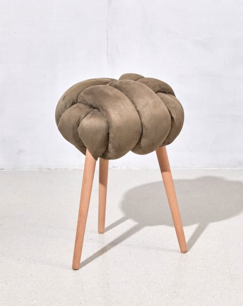 Army green Vegan suede Knot Stool | Chairs by Knots Studio. Item made of wood with fabric