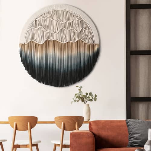 Circular Fiber Art Collection - SEASIDE tapestry | Wall Hangings by Rianne Aarts / Teddy and Wool Studio. Item composed of cotton & fiber