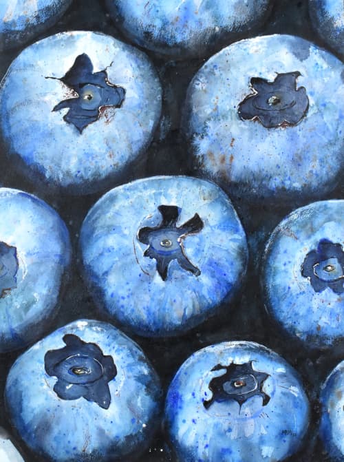 "Blueberries" 18x24 | Watercolor Painting in Paintings by Maya Murano Studio. Item composed of paper compatible with art deco style