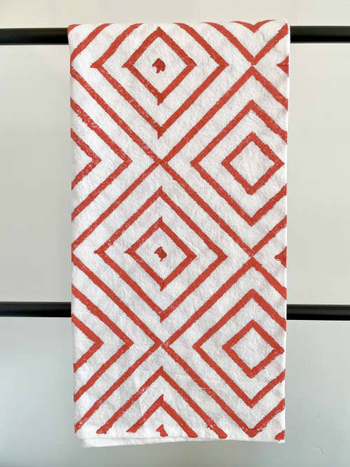 Tea Towel - Diamond, Coral | Linens & Bedding by Mended. Item made of fabric