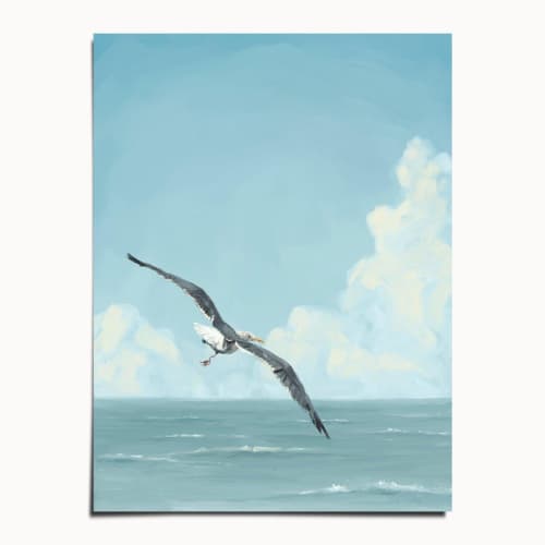 Seagull in Flight Art Print, Coastal Bird Wall Art, Beach Decor, Gull Painting | Prints in Paintings by The Ugly Cat Studio