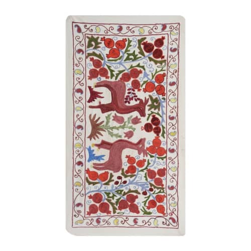 Suzani Tapestry With Deer Design, Animal Pictorial Cotton Su | Tablecloth in Linens & Bedding by Vintage Pillows Store