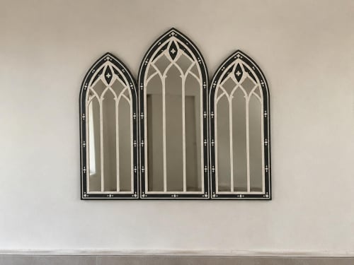Handmade Bone Inlay Arch Mirror Set of 3, Gothic Cathedral Window Wall Mirror | Decorative Objects by IKKAZA