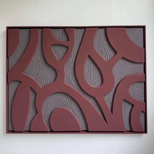 Textured 3D Geometric Wall Art: Burgundy & Taupe Relief Painting, Plaster Concrete Sculpture | Wall Sculpture in Wall Hangings by Vaiva Art Atelier