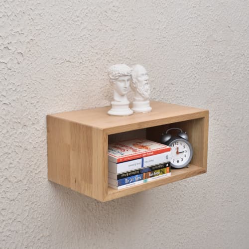 Oak Floating Nightstand, Wood Bedside Tables | Storage by Picwoodwork. Item composed of wood