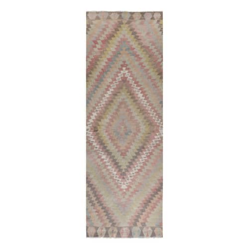 1960s Vintage Kurdish Diamond Tribal Wool Wool Kilim Runner | Area Rug in Rugs by Vintage Pillows Store. Item made of fabric with fiber