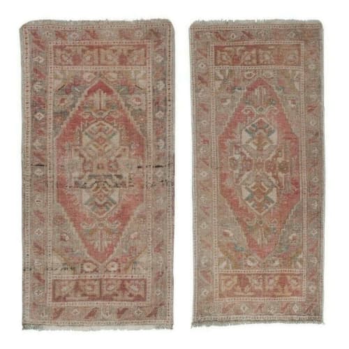 Vintage Fine Matching Twin Tribal Rugs, Wool Distressed Rugs | Runner Rug in Rugs by Vintage Pillows Store. Item made of cotton with fiber