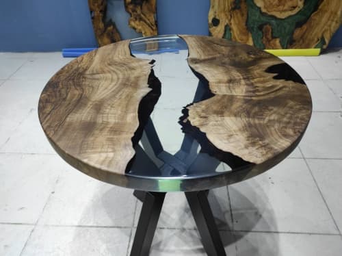 Epoxy Coffee Table 24" Diameter, Round Walnut Wood | Dining Table in Tables by LuxuryEpoxyFurniture. Item composed of wood & synthetic