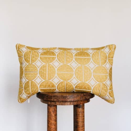 Natural Linen with Embroidered Golden Circles 12x20 | Pillows by Vantage Design