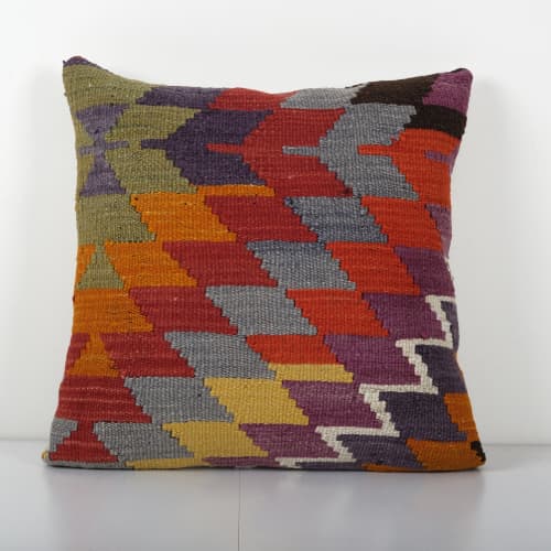 Handmade Diamond Colorful Kilim Cushion Cover, Tribal Handwo | Pillows by Vintage Pillows Store